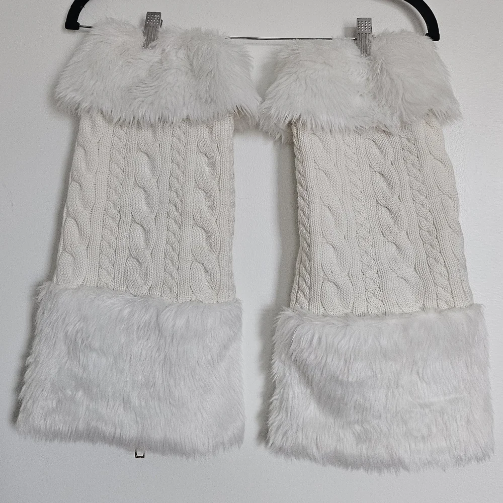 Faux Fur Cable Knit Leg Warmers - White
